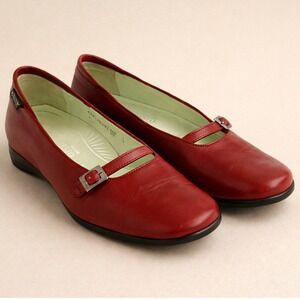 Mephisto Red Leather Mary Jane Comfort Flats EU 37 US 6.5 Adjustable Strap